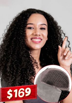 Lace Front Natural Women’s 100% Human Hair Long Wig with Kinky Curl