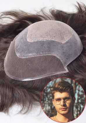 Custom Injection Thin Skin Men’s Hairpiece Attached with French lace and Diamond Lace