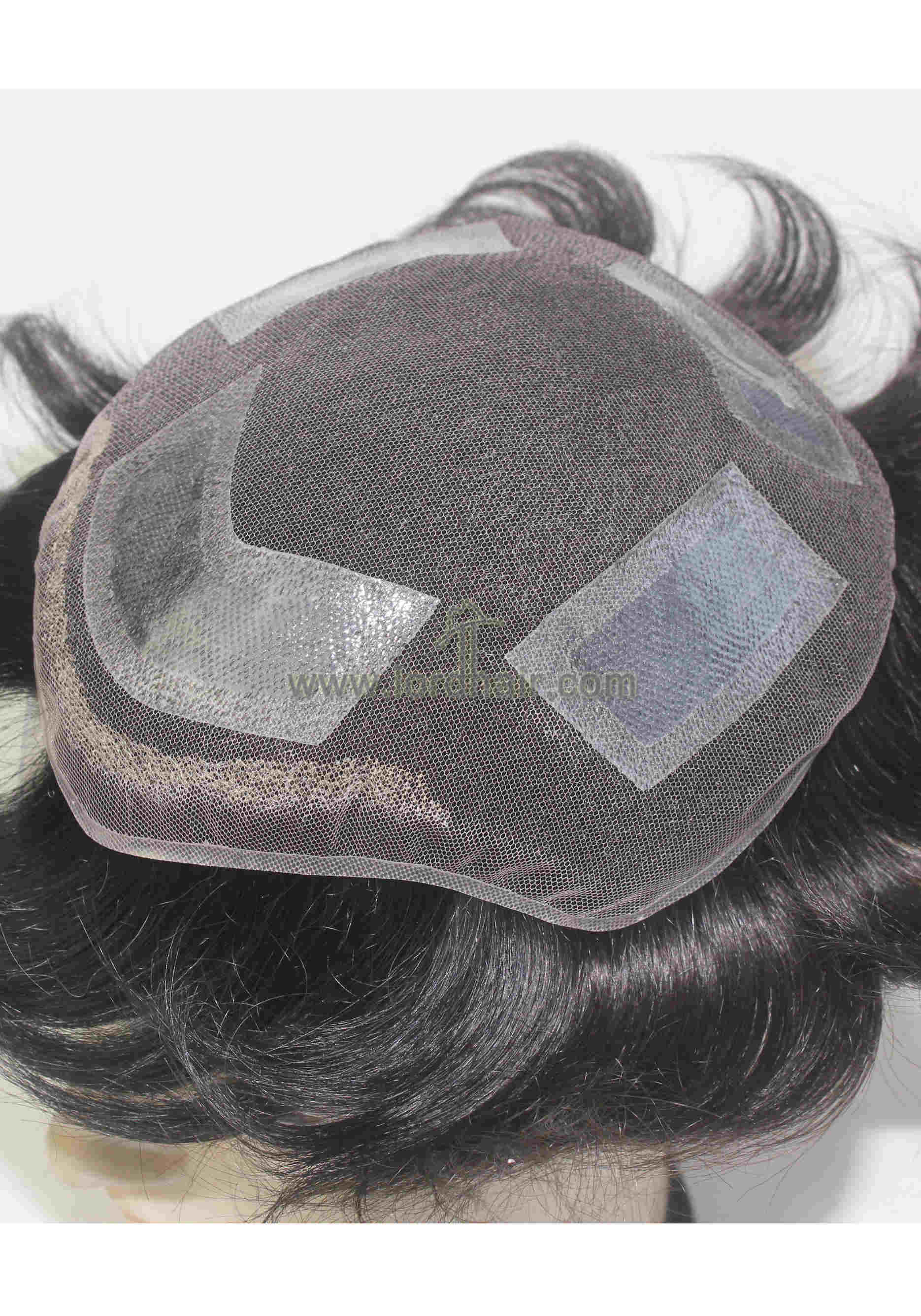 YJ1187: French Lace with Clear PU Patch Indian Human Hair Toupee