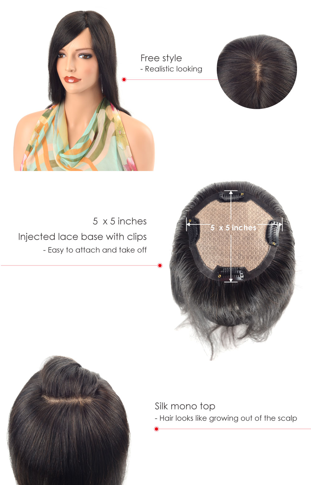 Silk Top Hair Piece for Women